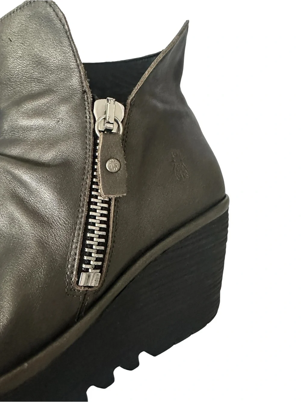 Fly London Yoxi Metallic Pewter Gold Wedge Ankle Boots EU 42